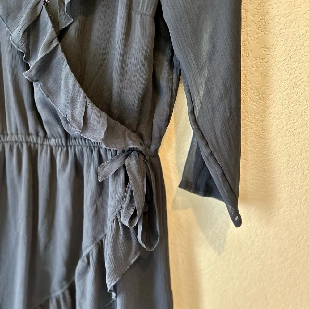 Abercrombie & Fitch Black Ruffle Wrap Long Sleeve Mini Dress Size ST - Picture 5 of 7